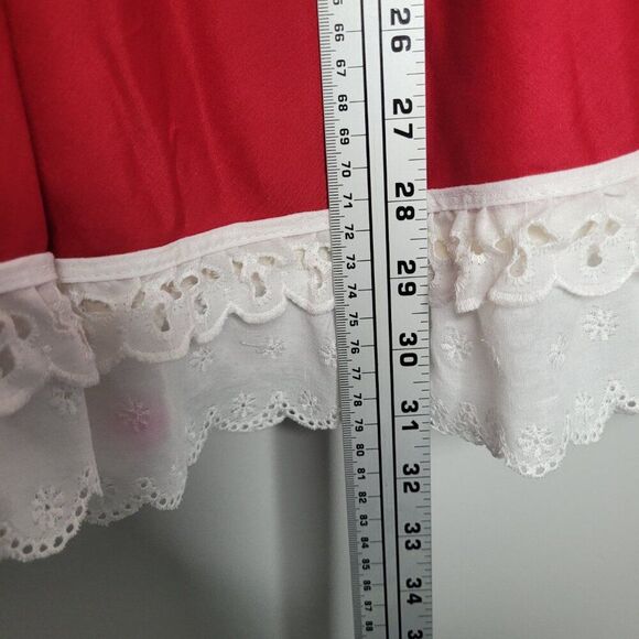Vintage handmade red white lace trim full circle holiday skirt cute classic - Picture 5 of 6